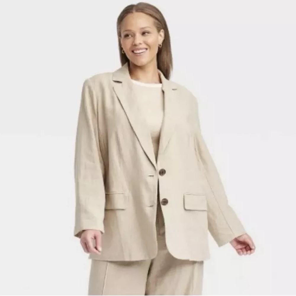 Women's Linen Blend Spring Blazer A New Day Natural Tan, Size Medium, NWT